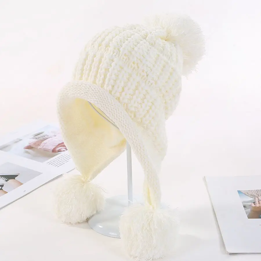Новинка, зимняя вязаная шапка, женские шапки с помпоном, шапки Gorras, Теплые Мешковатые зимние шапки для женщин и девушек, Skullies Beanies - Цвет: MILKY WHITE