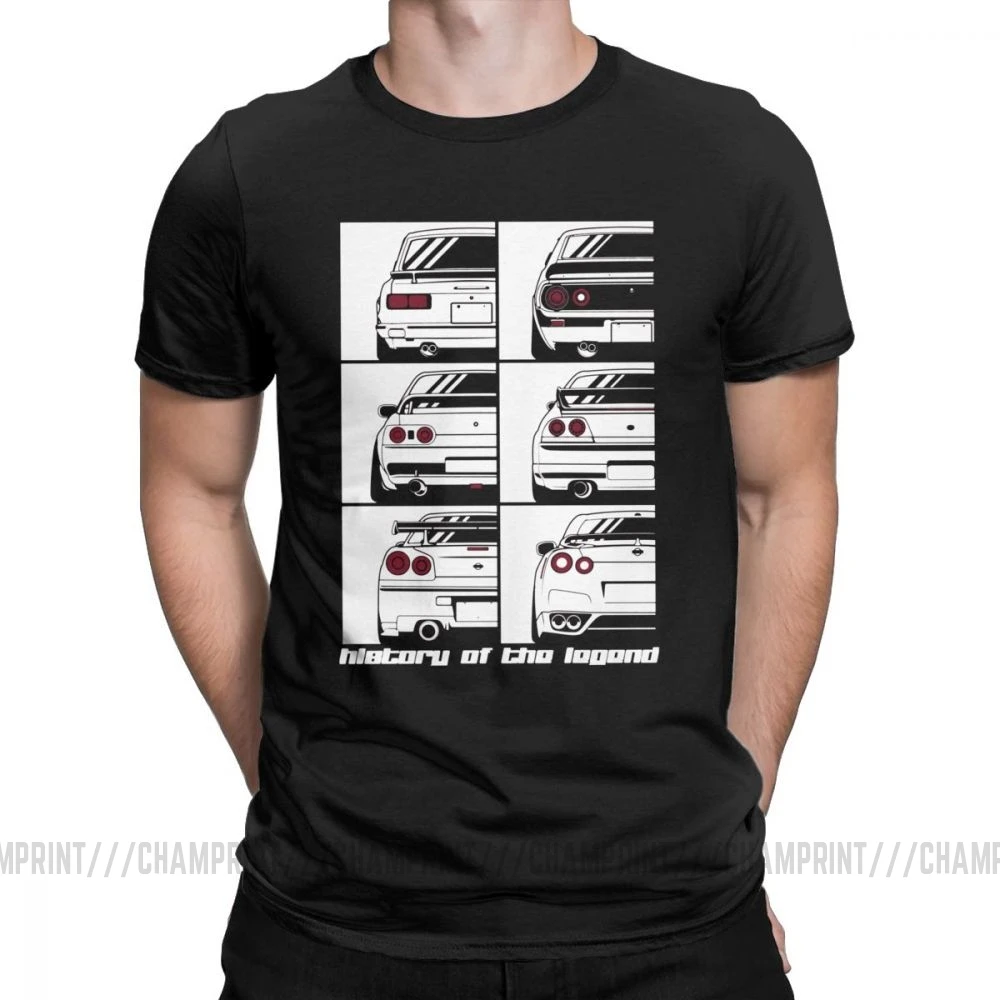 Мужские GTR Skyline история футболки автомобили моторы Japan JDM Datsun хлопковая одежда короткий рукав вырез лодочкой футболка большой размер футболки - Цвет: Черный