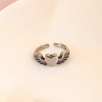 vintage heart with angle wings rings for women punk adjustable finger rings ancient retro fashion ring jewelry women girl gifts