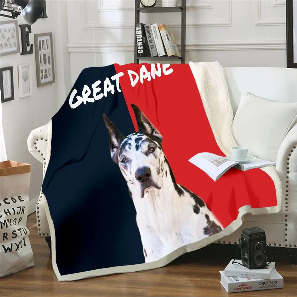 

CLOOCL Great Dane Throw Blankets 3D Graphic Best Friends Double Layer Blanket Splicing Animals Dogs Office Sofa Nap Plush Quilt