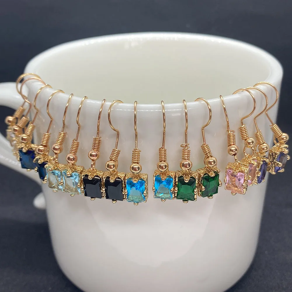 

Glass Crystal Earrings Square Luxury Metal Base Inlaid Crystal Long Earrings Classical Party Wedding Jewelry Exquisite Girl Gems