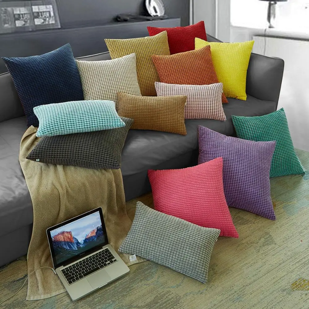 

CANIRICA Super Soft Velvet Cushion Cover Solid Pillow Case Corduroy Flocking Stripe Yellow Gray Pink Home Decorative Pillows