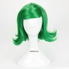 Парик для косплея, термостойкие Зеленые Короткие вьющиеся синтетические волосы с промежуткой из фильма, с отворотом, с шапочкой