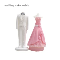 4pcs wedding dress silicone molds bride groom candle soap clay cake mould fondant cake decorating tools sugar chocolate molds