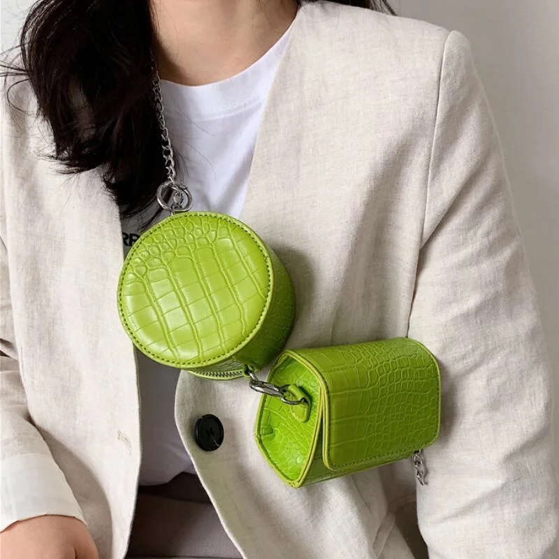 

Миниатюрная сумка-мессенджер с крокодиловым узором на весну и лето, новинка 2021, модная женская дизайнерская сумка через плечо «Два в одном» ...