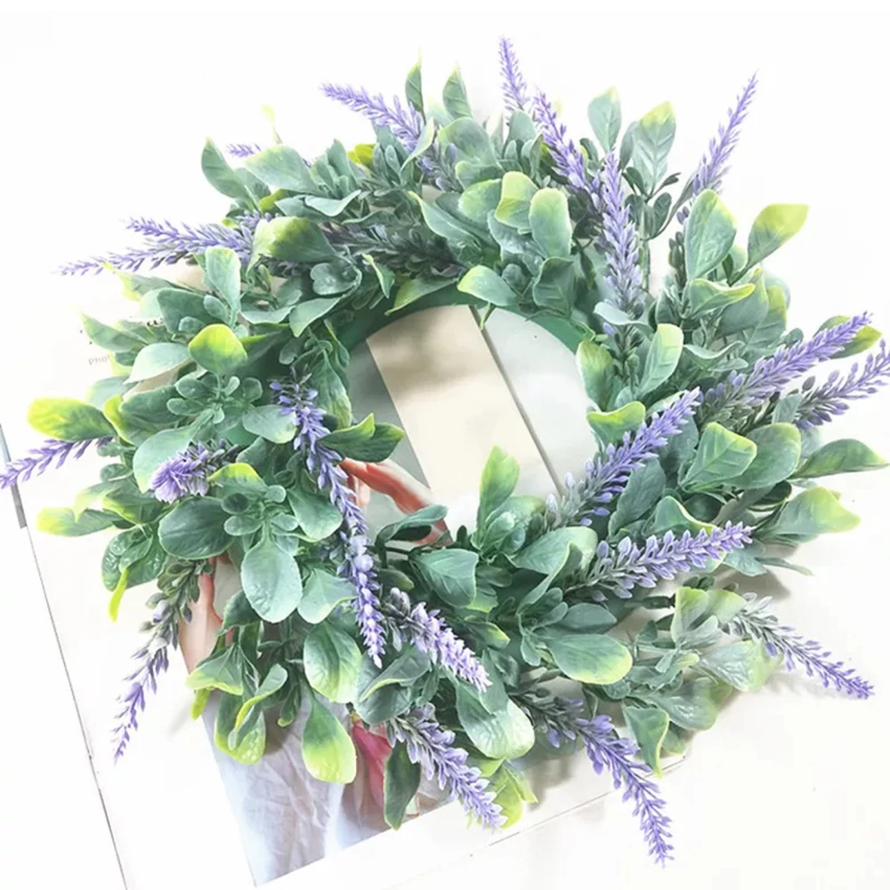 

Artificial Wreath Simulation Garland Door Hanging Festival Round 1PC Lavender 33CM Summer Home Decorations Wedding Party Decor