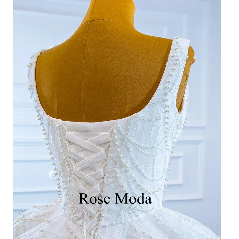 

Rose Moda Luxury Fully Pearl Beaded Lace Wedding Dress Princess Ball Gown Lace Up Back Custom Make