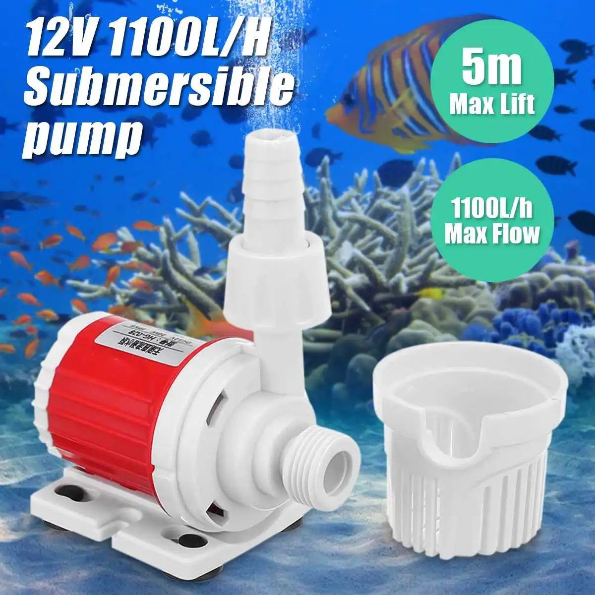

12V Solar Water Pump Mini DC Submersible Water Pump 1100L/H Quiet Brushless Motor Aquarium