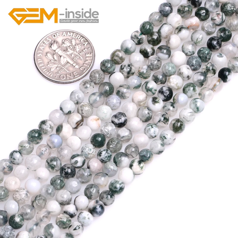 Натуральный зеленый бисер круглой формы россыпью из Мохового дерева для