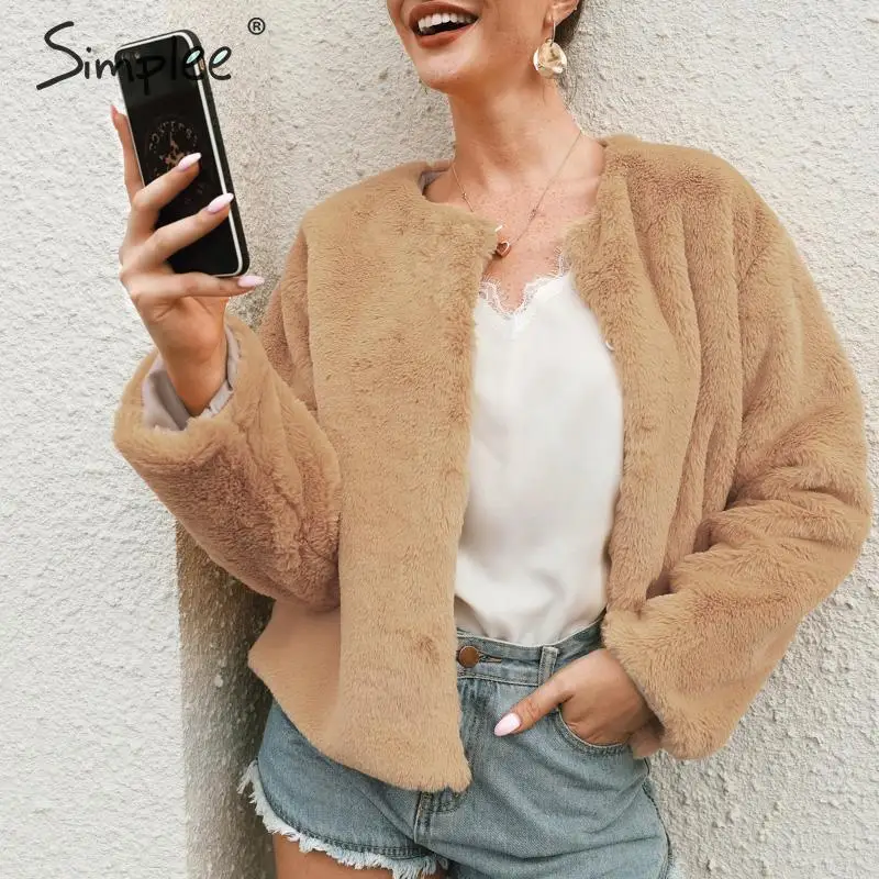 Simplee плюс размер Женское пальто из искусственного меха повседневное длинный