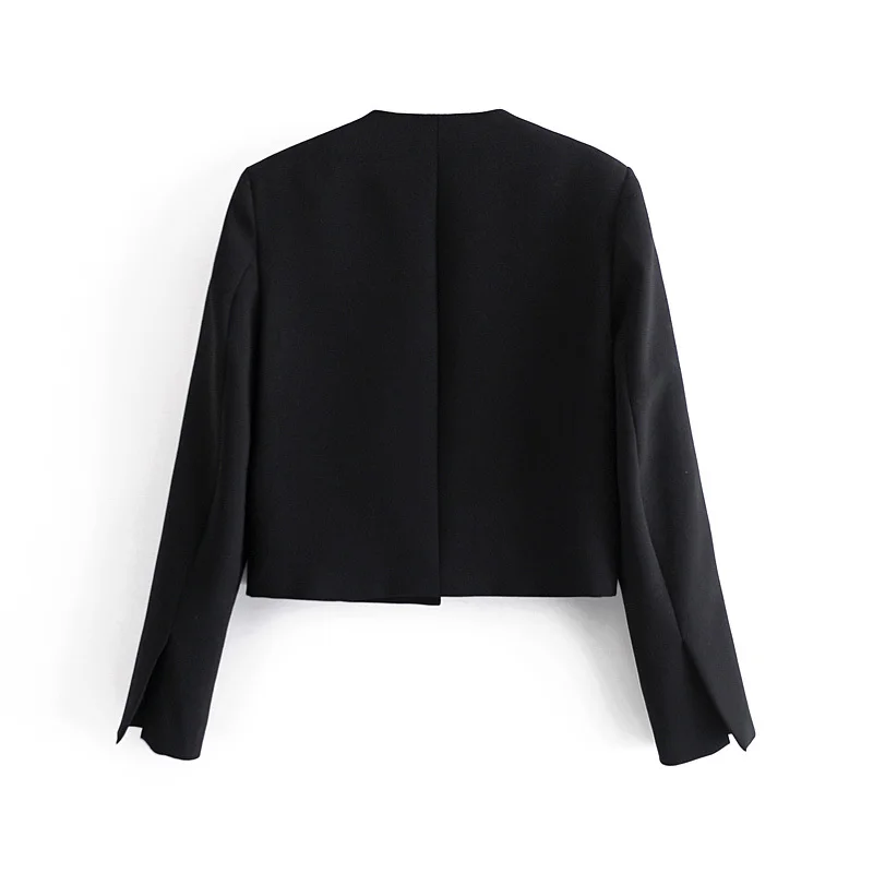 

ZA New 2021 Autumn Women's Short Blazers Coat Solid Pockets Formal Faashion Office Lady Jackets Checkered Outerwear LY9348
