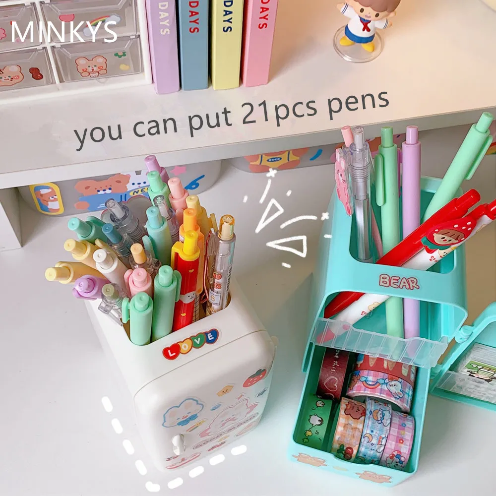 MINKYS Kawaii Refrigerator Pen Holder With 1PC DIY Sticker Desktop Makeups Pencil Pens Storage Box Creative School Stationery | Канцтовары