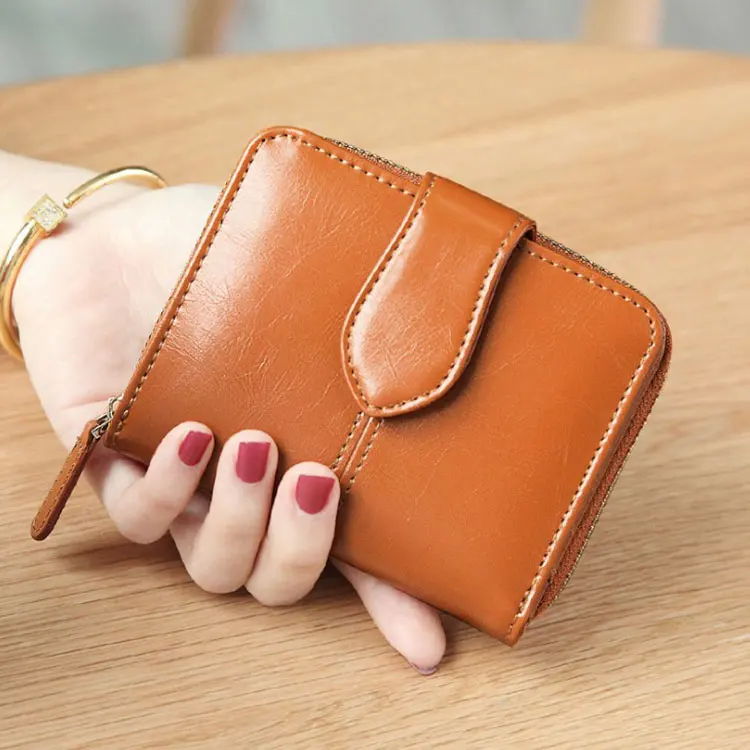Billfold масло воск натуральная кожаные кошельки для женщин короткий мини-кошелек для клатча Soild монета Карманный с отделениями для карт держатель воловья сумка - Цвет: Коричневый