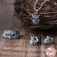 botoho 925 sterling silver vintage cute men and women simple design owl ring thai silver engagement wedding rings jewelry gifts