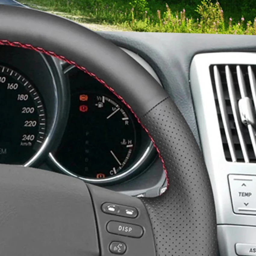 

LQTENLEO Black Genuine Leather Steering Wheel Cover For Lexus RX330 RX400h RX400 2003-2008 Toyota Corolla Verso Camry 2004-2006