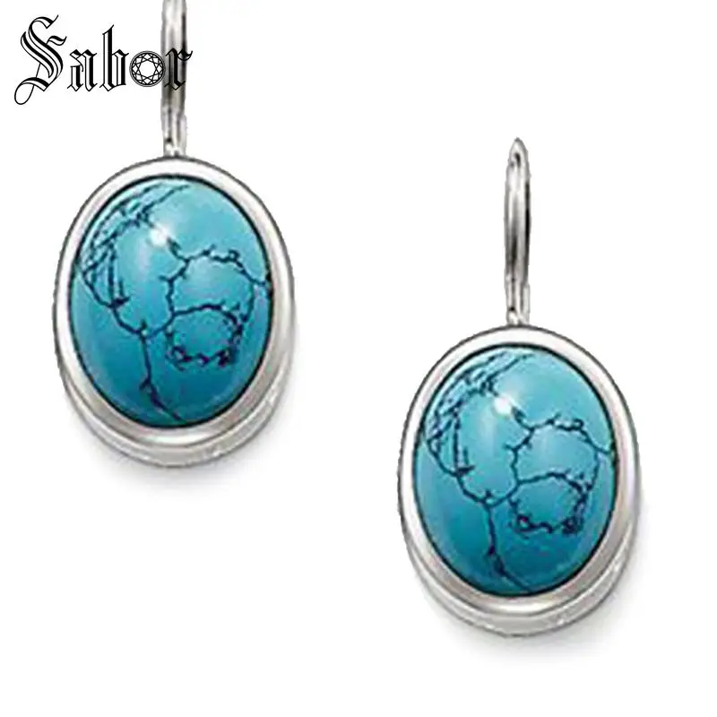 Серьги подвески с голубым овальным камнем и лебедем новинка 2020 Модная бижутерия