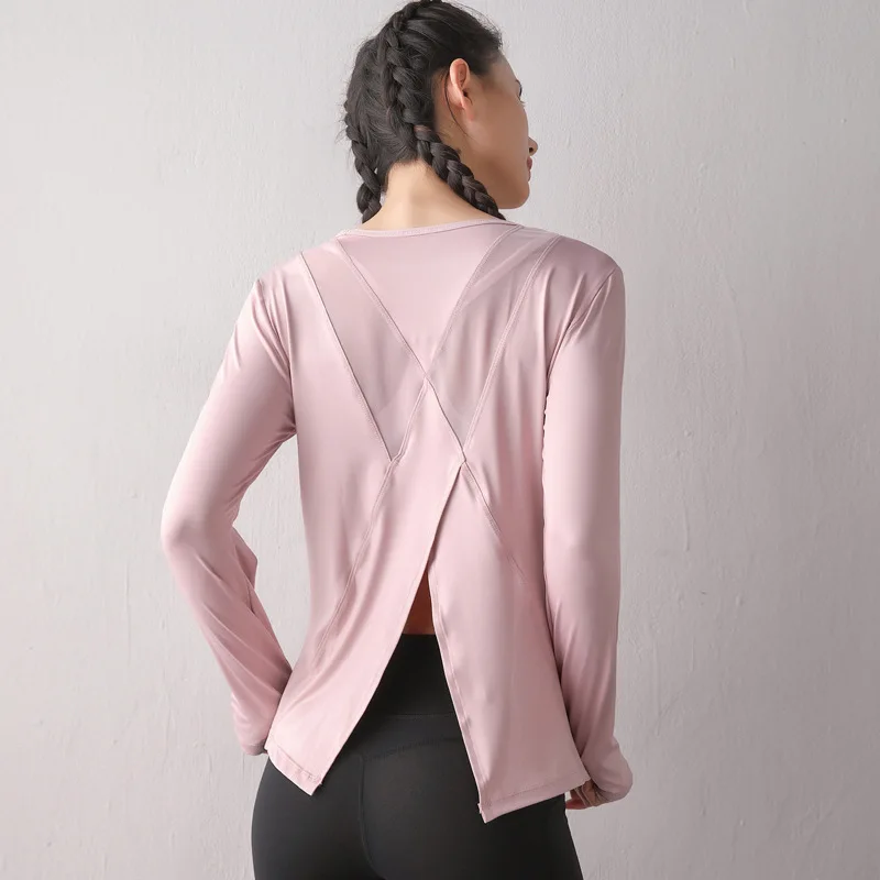 Women Loose Yoga Shirts Mesh Patchwork Workout Tops Thumb Hole Long Sleeves Sport T-Shirt Gym Fitness Running Sweatshirts Female