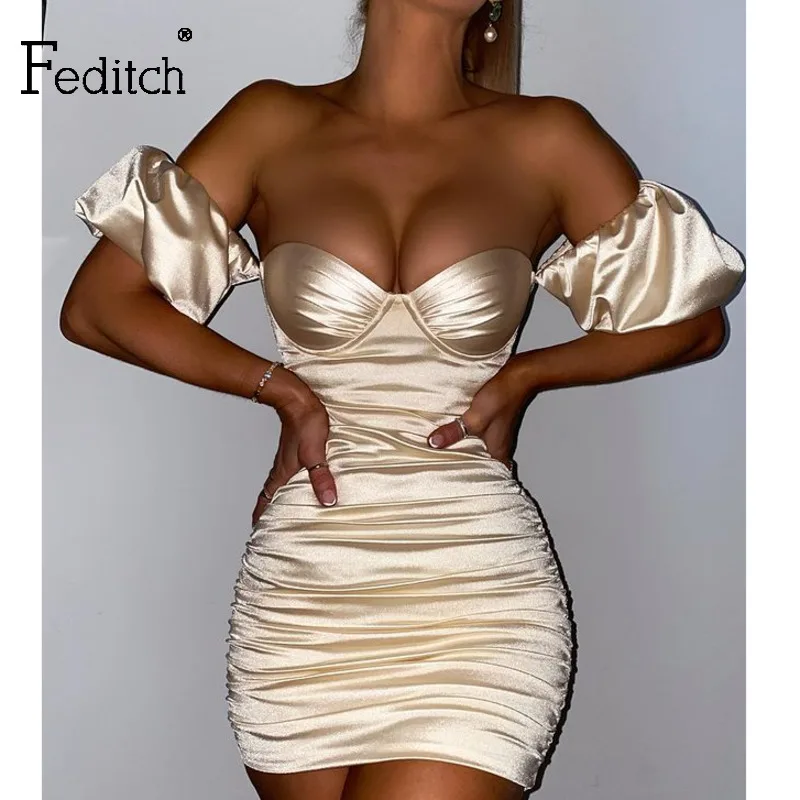 Feditch 2020 Осень Сексуальная сатиновая Ночная сорочка платье женская обувь на