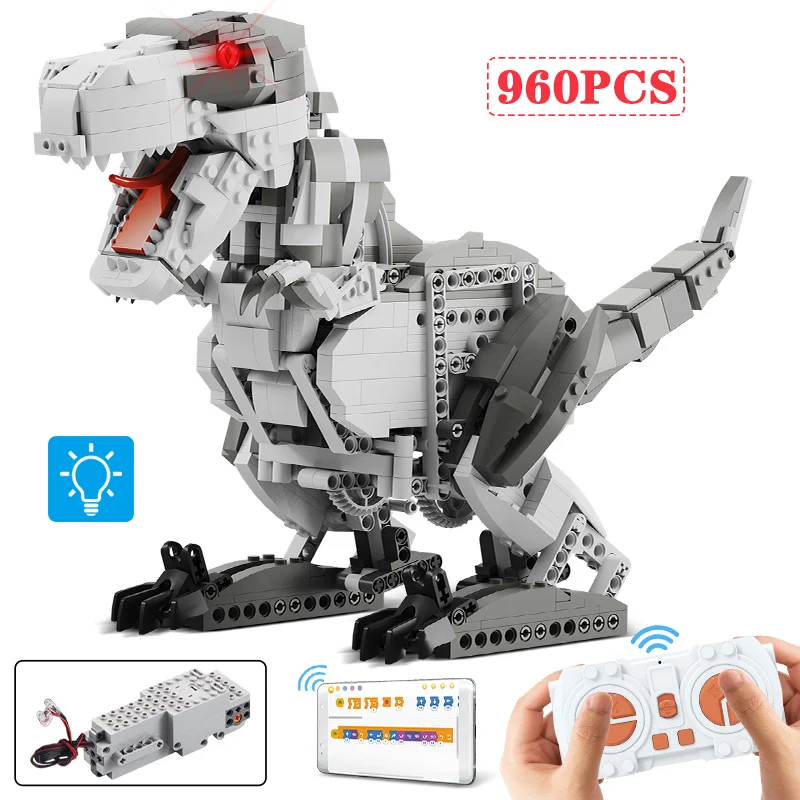 

960 Pcs LED City Mechanical APP Programming RC Dinosaur Animal Building Blocks Jurassic World Moc Bricks Toys For Boys