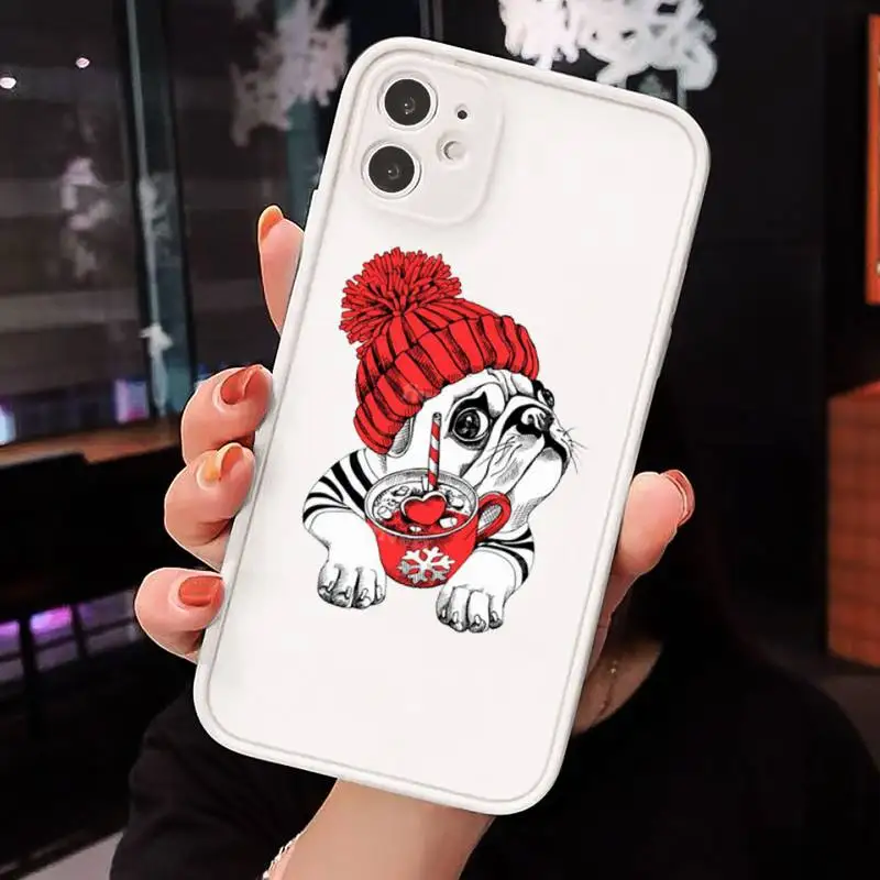 

Cute dog puppy Pug Bulldog blowing Phone Case Clear matte transparent For white iPhone 7 8 x xs xr 11 12 pro plus max mini Funda