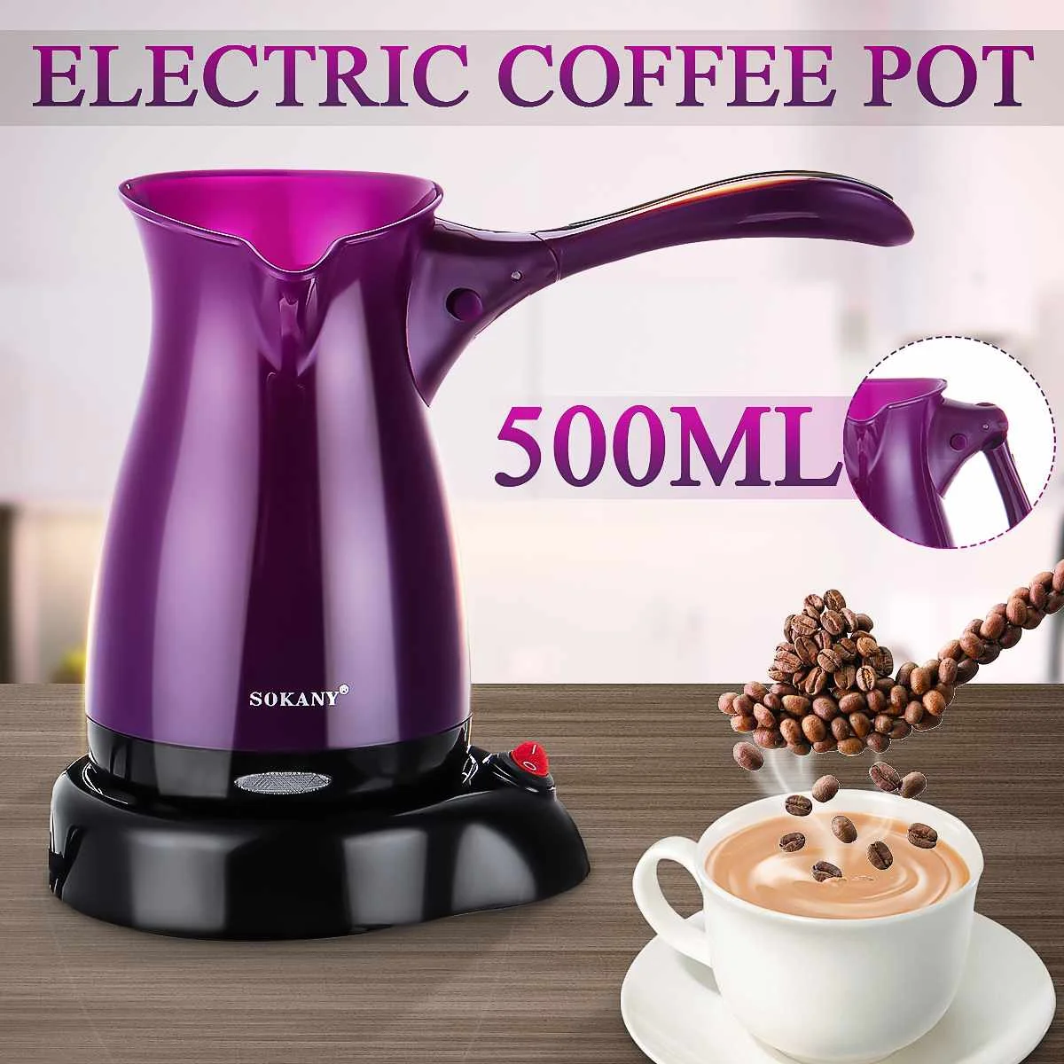 

500ML Portable Electric Coffee Maker Turkish Greek Coffee Machine 220V Espresso Tea Moka Pot Food Grade Kettle Anti-slip Base
