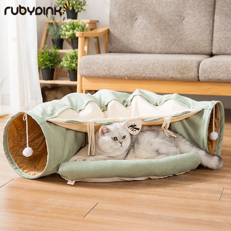 Забавная кошка кровать-туннель складной кринкл Pet палатка котенок щенок хорьки кролик интерактивные игрушки 2 отверстия туннель Pet кошка гнездо
