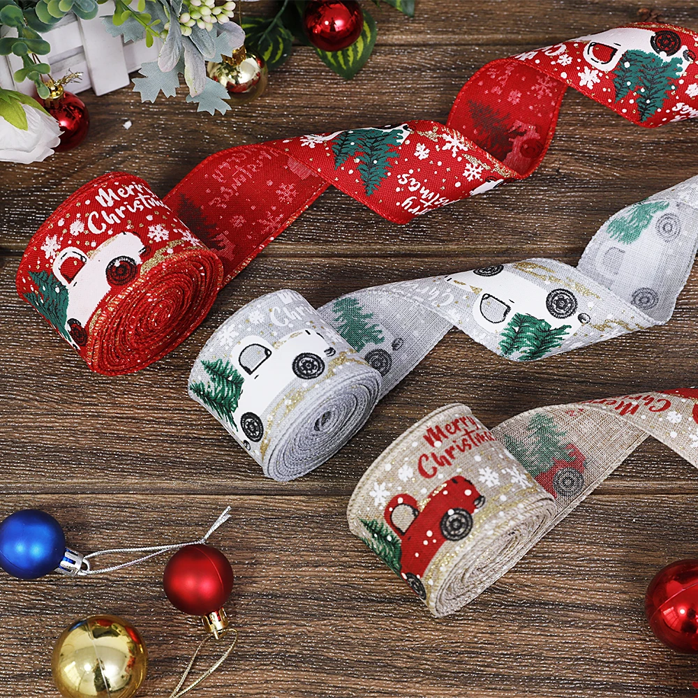 

5cm * 5m Long Colored Burlap Rope With Roll Christmas Tree Cartoon Car Ribbon Christmas New Year Decoration DIY Gift With Rope