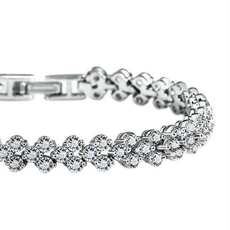 

925 Sterling Silver Luxury Fashion Bracelet Dazzling Full Crystal Zircon Heart Bracelet For Women bangles S-B28