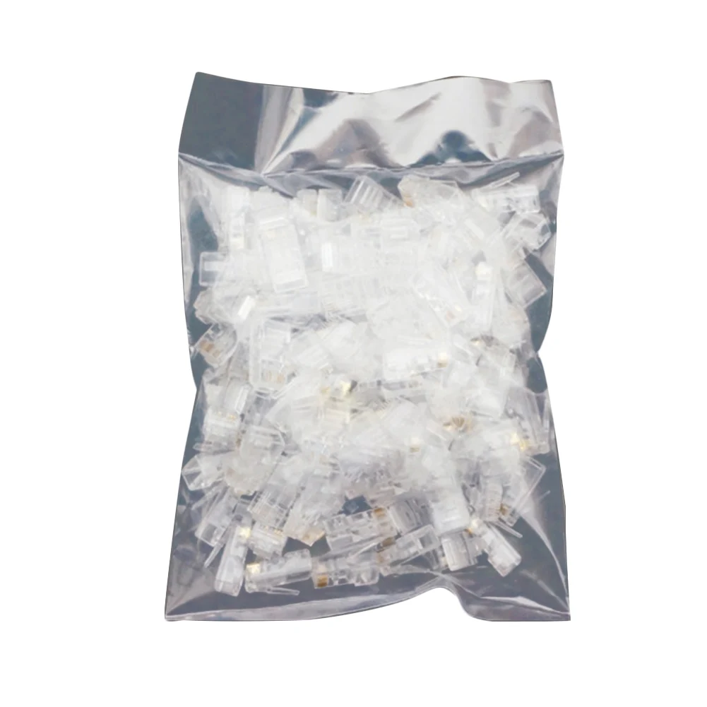 

100pcs Ethernet PC Modular Plug Cable Head Gold Shielded Network Connector Accessories Clear