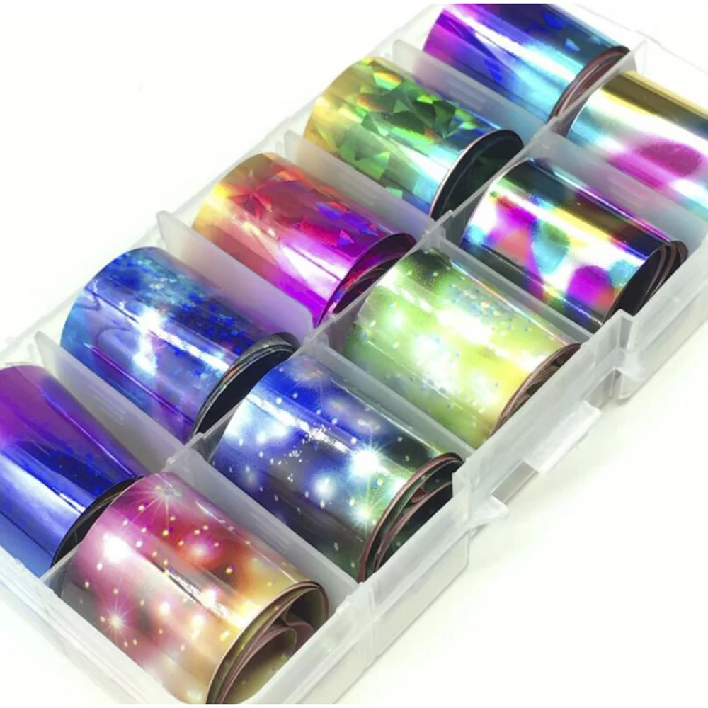 Голографическая переводная фольга 10 рулонов Микс звездное небо наклейки для