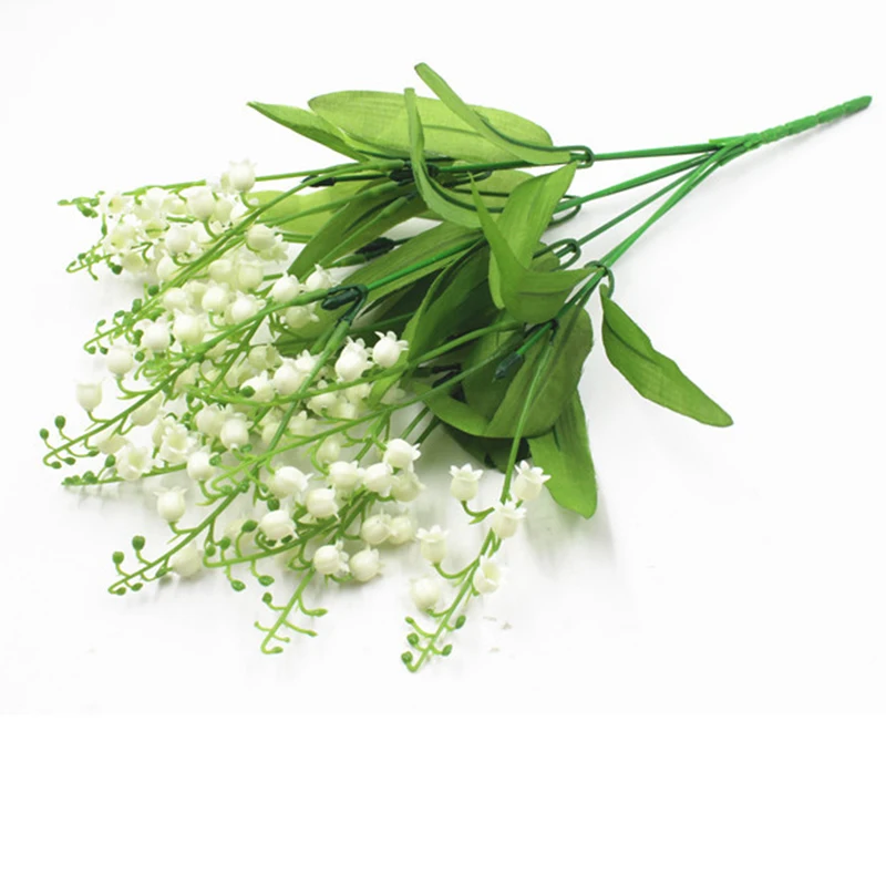 

7 Branch White Artificial Lily of the Valley Flower Gift Plastic Fake Flower Lily Bouquet for Home Office Wedding Party Decor