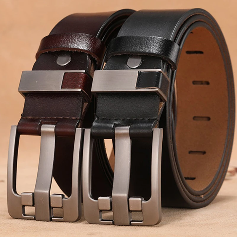 Cow Genuine Leather Luxury Strap Male Belts for Men New Large Plus Size 140 150 160cm Vintage Pin Buckle Men Belt High Quality