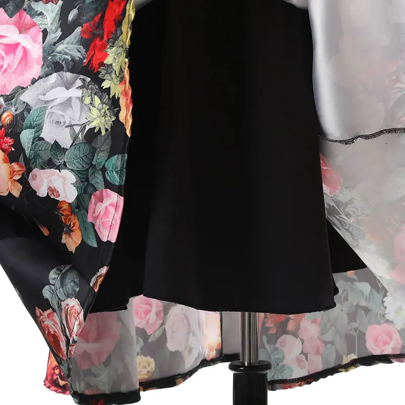 

XITAO Black Vintage Print Skirt Women Simplicity Fashion Splicing High-waisted Skirt Sprint Autumn Trendy All-match WMD1870