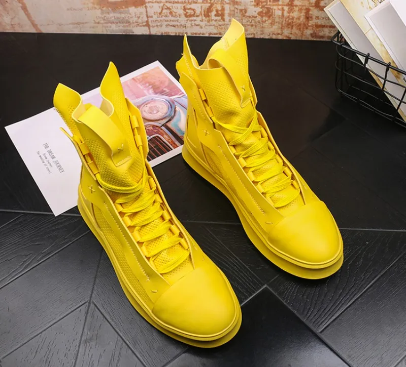 Мужские повседневные туфли на шнуровке желтые с высоким верхом трендовая