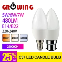 1 piece led candle bulb c37 5w e14 b22 220v 240v 6000k for home decoration led lamp home decoration