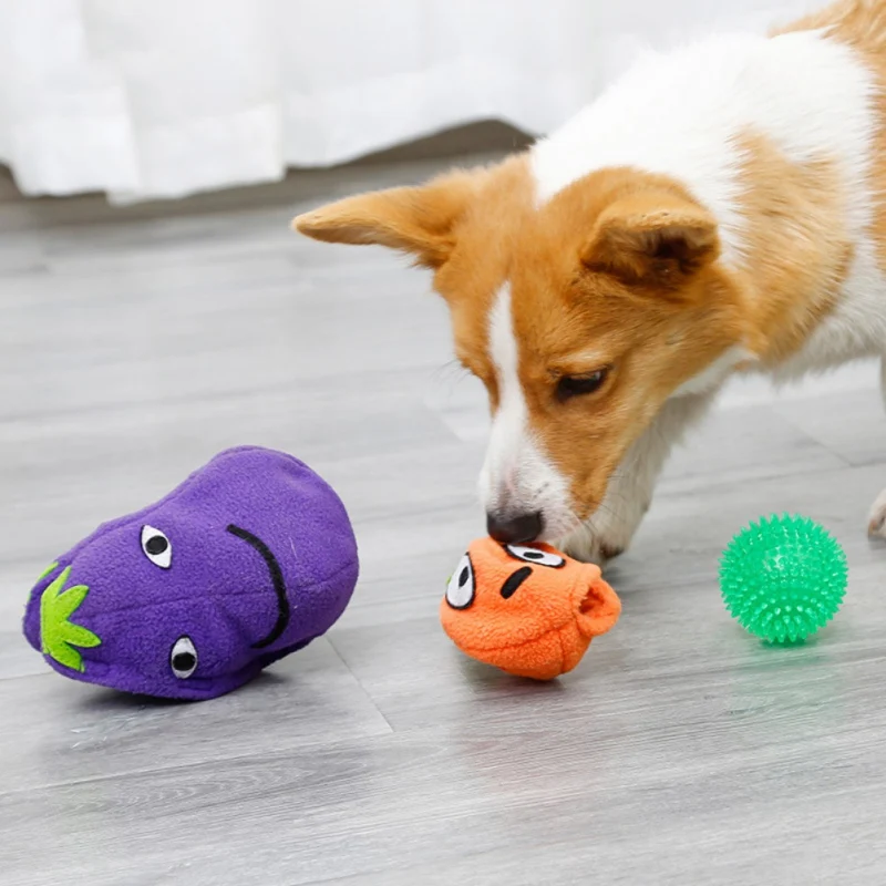 

New 3 in1 Pet Dog Eggplant Molar Toy Squeaky Carrot Ball Bite-Resistant TPR Bouncy Ball Sniffing Chewing Toy 2021