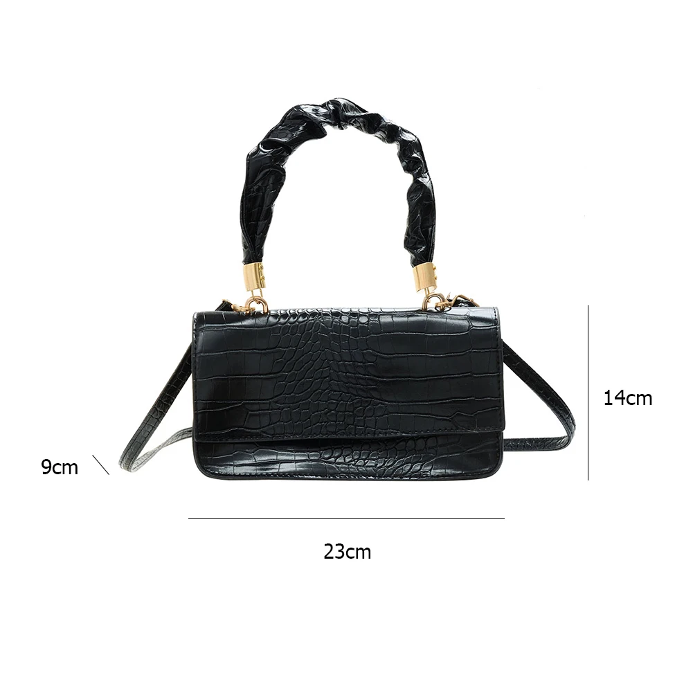 

Fashion Alligator Pattern Crossbody Handbag Women Portable Pleated PU Leather Shoulder Totes Purse Female Simple Top-Handle Bags