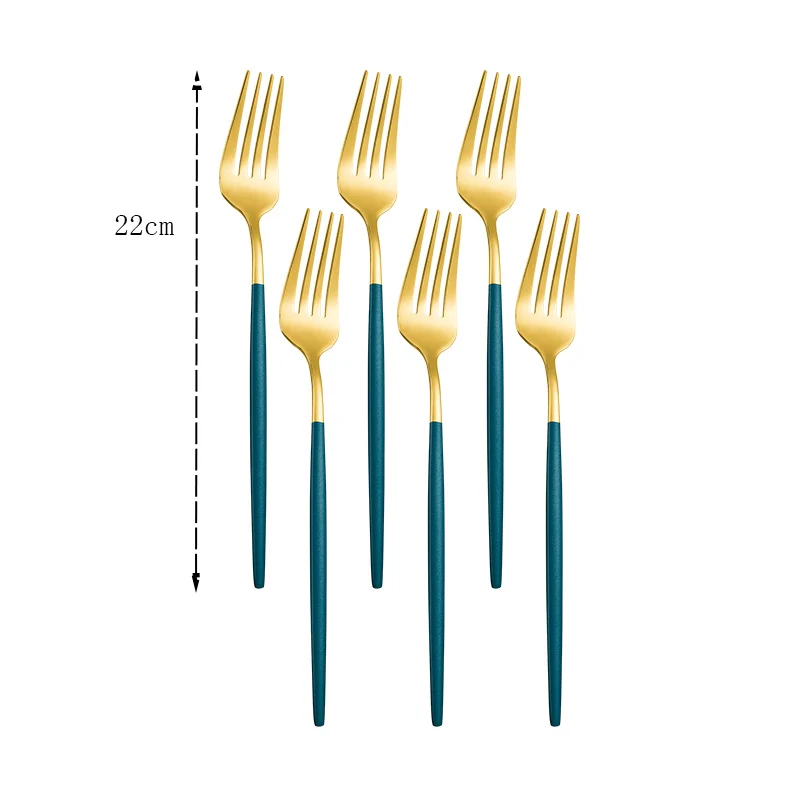 

Gold Flatware Set 12 Colors Dinner Forks Set 6-piece Stainless Steel Forks Cutlery Mirror Kitchen Dinnerware Set Dropshipping