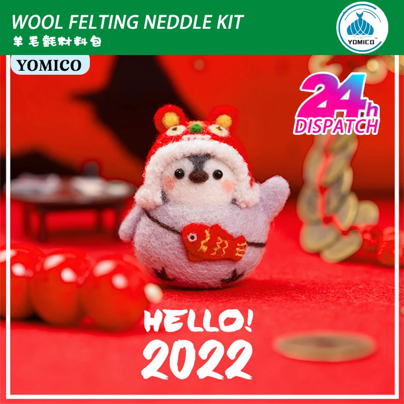 

YOMICO Non-Finished Penguin Family English Manual+Video Wool Felt Doll Needle Felting Kit Accessories For Kids Children Handmade