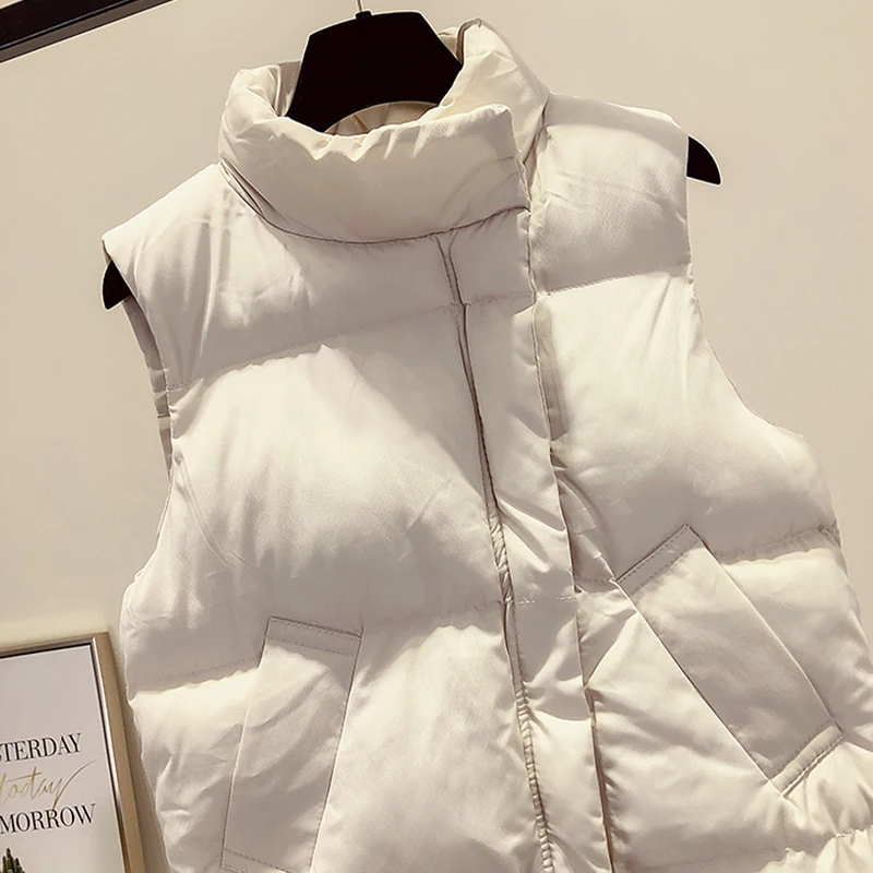 

2020 Autumn Winter Vest Women Zipper Casual Warm Beige Outwear Woman Parkas Jacket Black Female Vest Top
