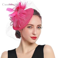 hot pink wedding net fascinatos hat hair accessories women bride wedding mesh headpiece formal dress event fedora cap heaband