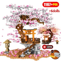 647pcs city street view sakura stall inari shrine building blocks cherry blossom landscape tree house girls friends bricks toys