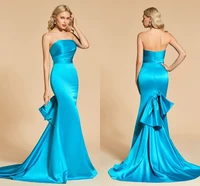 blue evening dress ruffles strapless bowknot mermaid long off shoulder 2021 robe de soiree satin prom formal gown