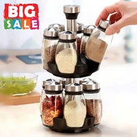 816 pcsset of containers for spices and seasoning kitchen transparent storage jar with rotatable bottle holder