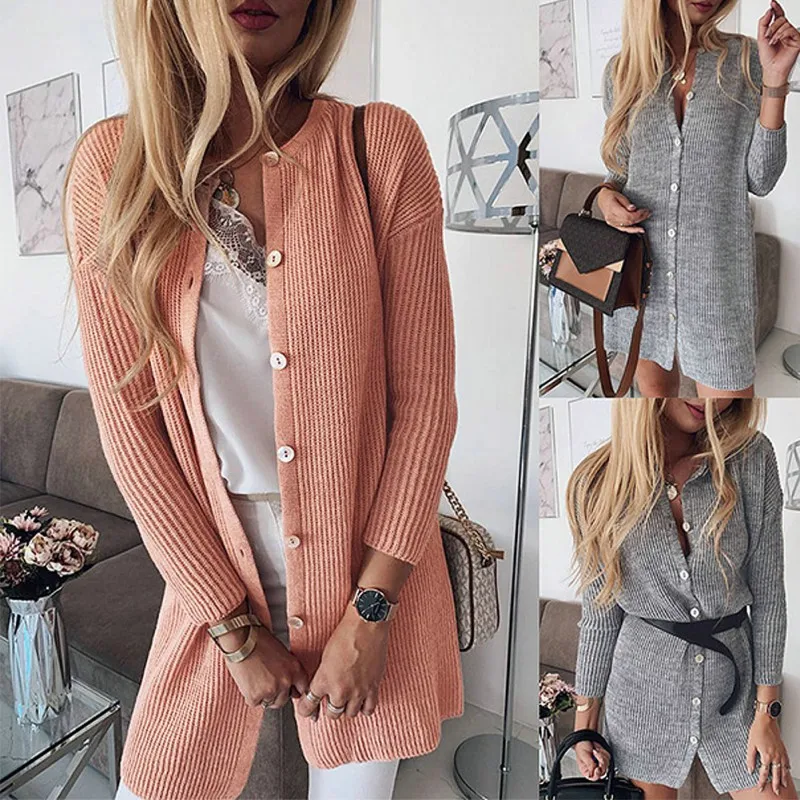 

Women Sweater Knitted Sweater Winter Sweater Button Solid Color Knit Cardigan Long Sleeve Casual Warm Loose Sweater
