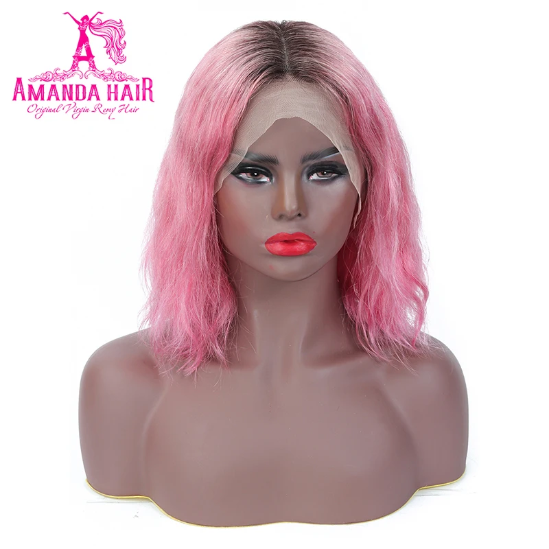 Amanda T1b/Rose-red Bob Wig 13x6 Lace Front Human Hair Wig 150% Density Middle Part Bod Wave Brazilian Hair Wig for Black Women