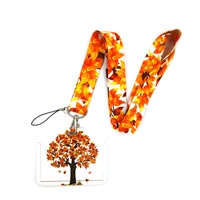 autumn fallen leaves key lanyard car keychain id card pass gym mobile phone badge kids key ring holder jewelry decorations