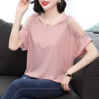 mesh short sleeve women tshirt middle aged summer loose top casual embroidered large t shirt for women