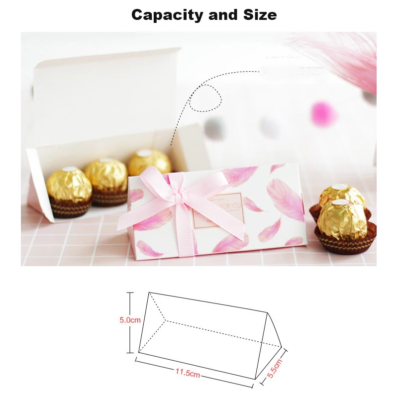 

New Wedding Favor and Gift Boxes Feather Chocolate Candy Box Paper Box for Baby Shower Birthday Wedding Favors Decoration
