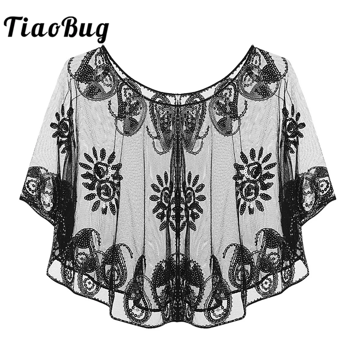 

Women Shiny Sequins Beaded Shawl Wrap Vintage Cape for Evening Cockrail Party Dress Sheer Bolero Shrug Elegant Women's Cardigan